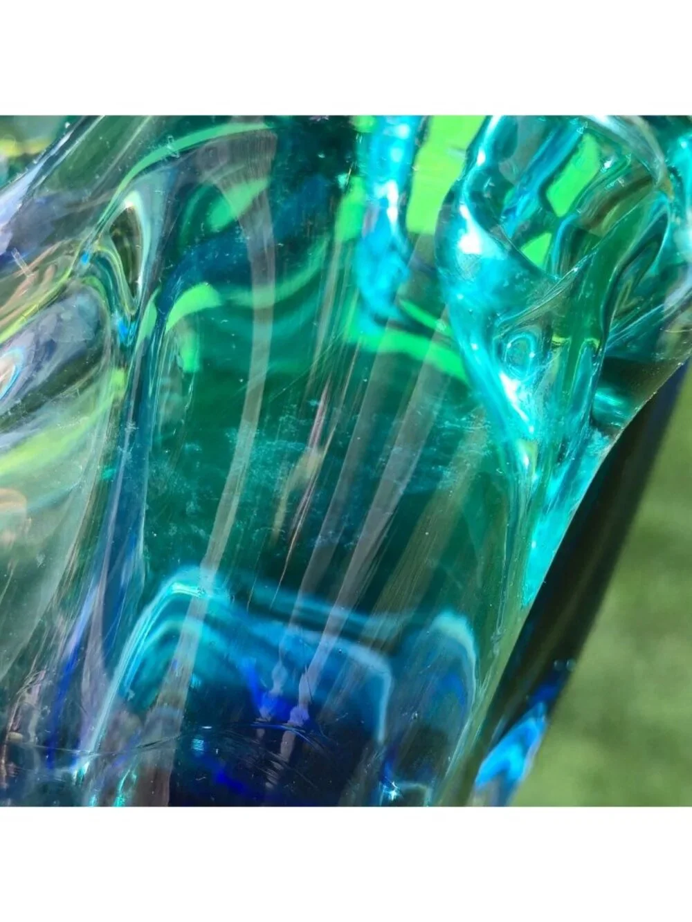 Turquoise Aquamarine Handkerchief Glass Vase MCM Mod Rippled VTG Sculptural Art